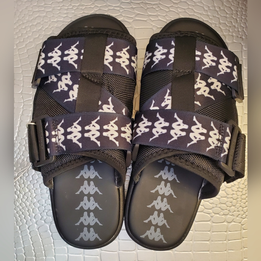 Kappa NWOT 222 Banda 1  Black and White Slide Sandals Size 6.5 - Picture 12 of 16